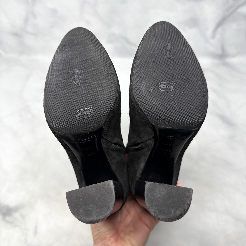 Saint Laurent Joplin Western Embellished Suede Block Heel Ankle Boots Black 35.5 - Picture 8 of 15